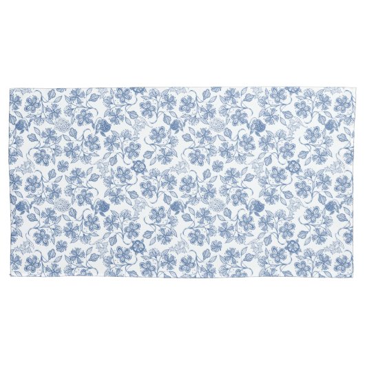 Chic Indigo Blue op White Ethnic Floral Print Kussensloop (Voorkant-Links)