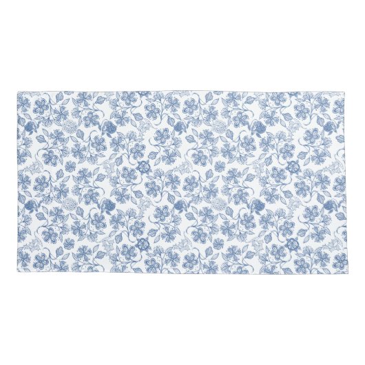 Chic Indigo Blue op White Ethnic Floral Print Kussensloop (Achterkant-Links)