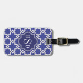 Chic indigo interlocking patroonmonogram bagagelabel (Voorkant horizontaal)