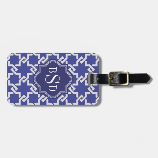 Chic indigo interlocking patroonmonogram bagagelabel (Voorkant horizontaal)