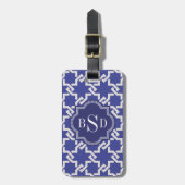Chic indigo interlocking patroonmonogram bagagelabel (Voorkant verticaal)
