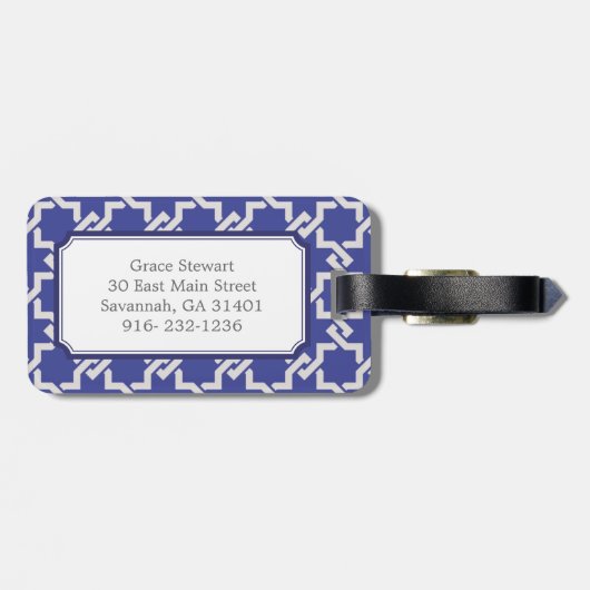 Chic indigo interlocking patroonmonogram bagagelabel (Achterkant horizontaal)