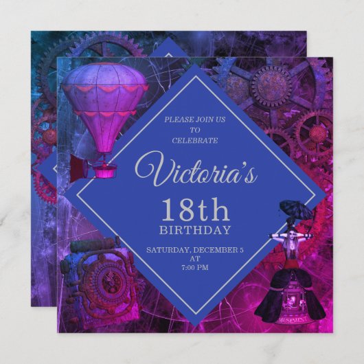 Chic Industrial  Birthday Invitation Kaart (Voorkant / Achterkant)