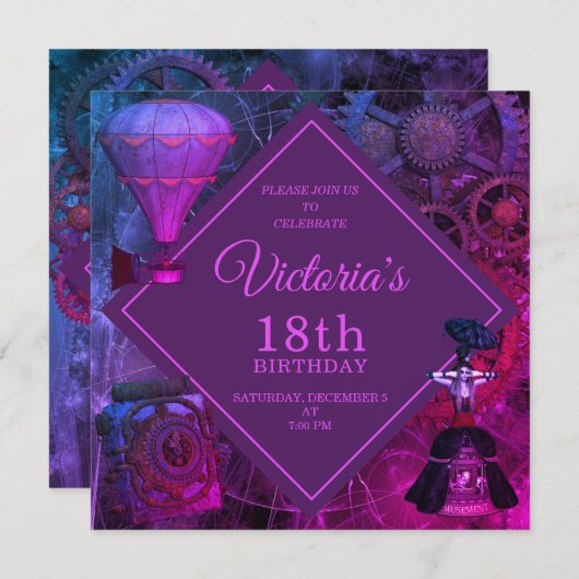 Chic Industrial  Birthday Invitation Kaart (Voorkant / Achterkant)