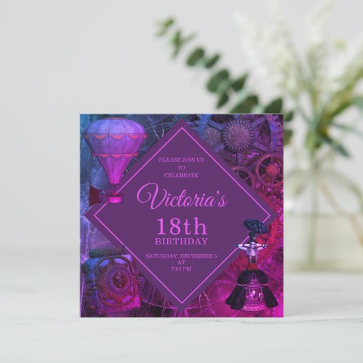 Chic Industrial  Birthday Invitation Kaart (Staand voorkant)