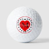 Chic Initiaal Letter Monogram Red Heart Black Stip Golfballen (Voorkant)
