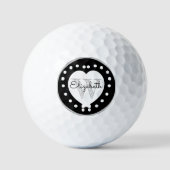 Chic Initiaal Letter Monogram Zwart wit hart Golfballen (Voorkant)