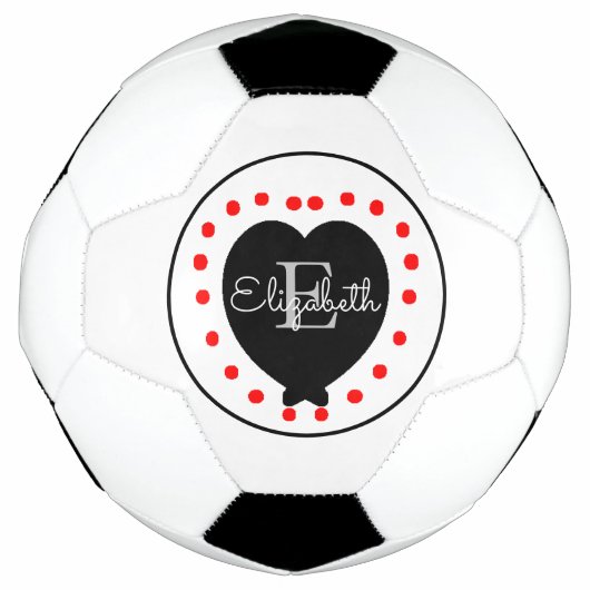 Chic Initiaal Monogram zwart grijs rood hart Voetbal (Voorkant)