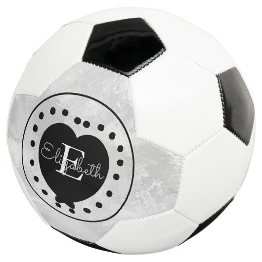 Chic Initiaal Monogram zwart wit grijs hart Voetbal (Drie kwart)