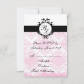 Chic Initialen Roze Damask Wedding RSVP-kaart RSVP Kaartje (Achterkant)