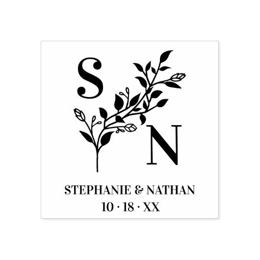 Chic Initials & Names Wildflowers Wedding Branches Rubberstempel (Afrduk)