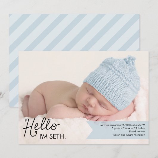 Chic Introduction Birth Announcement - Blue Aankondiging (Voorkant / Achterkant)