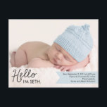 Chic Introduction Birth Announcement - Blue Aankondigingskaart<br><div class="desc">Deze moderne foto-geboorte-aankondiging is de perfecte manier om het nieuwste lid van je familie te introduceren. Pas de achterkant van het briefkaart aan met je retouradres voor eenvoudige mailing. De kleur van de douane beschikbaar op verzoek.</div>