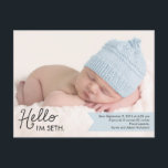 Chic Introduction Birth Announcement - Blue Aankondigingskaart<br><div class="desc">Deze moderne foto-geboorte-aankondiging is de perfecte manier om het nieuwste lid van je familie te introduceren. Pas de achterkant van het briefkaart aan met je retouradres voor eenvoudige mailing. De kleur van de douane beschikbaar op verzoek.</div>