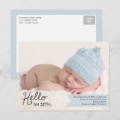 Chic Introduction Birth Announcement - Blue Aankondigingskaart (Voorkant / Achterkant)