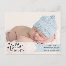 Chic Introduction Birth Announcement - Blue Aankondigingskaart