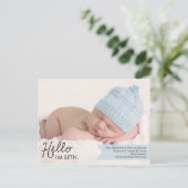 Chic Introduction Birth Announcement - Blue Aankondigingskaart (Staand voorkant)