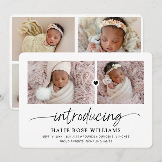 Chic Introduction Photo Collage Birth Aankondiging (Voorkant / Achterkant)