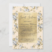 Chic iory grijs goud glitter floral Sweet 16 Invit Kaart (Voorkant)