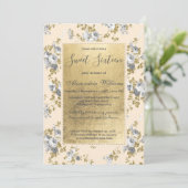 Chic iory grijs goud glitter floral Sweet 16 Invit Kaart (Staand voorkant)