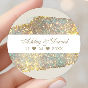 Chic Iridescent Holographic Glitter Wedding Ronde Sticker