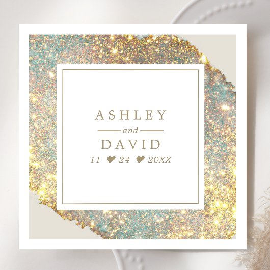 Chic Iridescent Holographic Glitter Wedding Servet