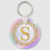 Chic Iridescent Initial With Gold Scrollwork Sleutelhanger (Voorkant)