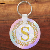 Chic Iridescent Initial With Gold Scrollwork Sleutelhanger (Voorkant)
