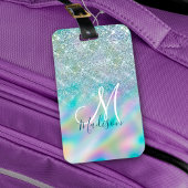 Chic iridescent ombre blue faux monogram bagagelabel