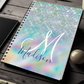 Chic iridescent ombre blue faux monogram notitieboek