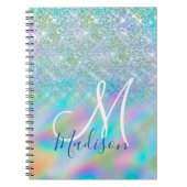 Chic iridescent ombre blue faux monogram notitieboek (Voorkant)