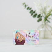 Chic Iridescent Opal Manicurist Artist Nail Salon Visitekaartje (Staand voorkant)