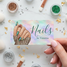 Chic Iridescent Opal Manicurist Artist Nail Studio Visitekaartje