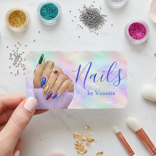Chic Iridescent Opal Manicurist Nail Artist Studio Visitekaartje