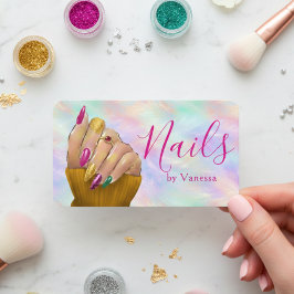 Chic Iridescent Opal Nail Salon Manicurist Artist Visitekaartje