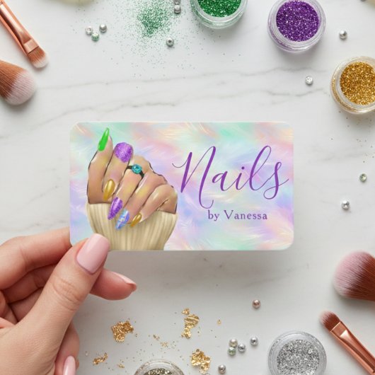 Chic Iridescent Opal Nail Studio Manicurist Artist Visitekaartje