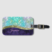 Chic Iridescent paars-blauwe faux-monogram Bagagelabel (Voorkant (horizontaal))