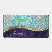 Chic Iridescent paars-blauwe faux-monogram Bureaumat (Voorkant)