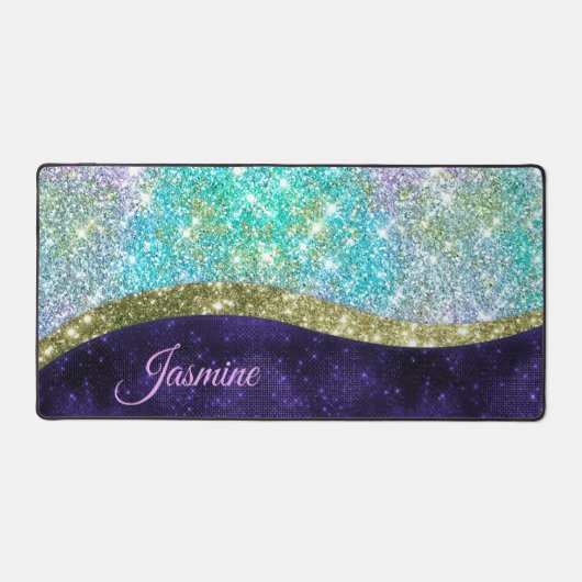 Chic Iridescent paars-blauwe faux-monogram Bureaumat (Voorkant)