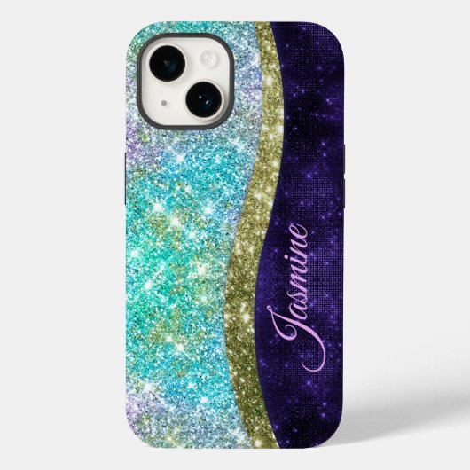 Chic Iridescent paars-blauwe faux-monogram Case-Mate iPhone Case (Achterkant)