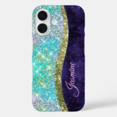 Chic Iridescent paars-blauwe faux-monogram Case-Mate iPhone Case (Achterkant)