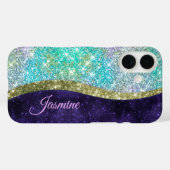 Chic Iridescent paars-blauwe faux-monogram Case-Mate iPhone Case (Achterkant (horizontaal))