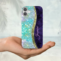 Chic Iridescent paars-blauwe faux-monogram