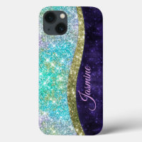 Chic Iridescent paars-blauwe faux-monogram