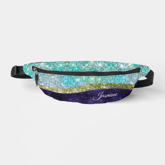 Chic Iridescent paars-blauwe faux-monogram Heuptasje (Voorkant)