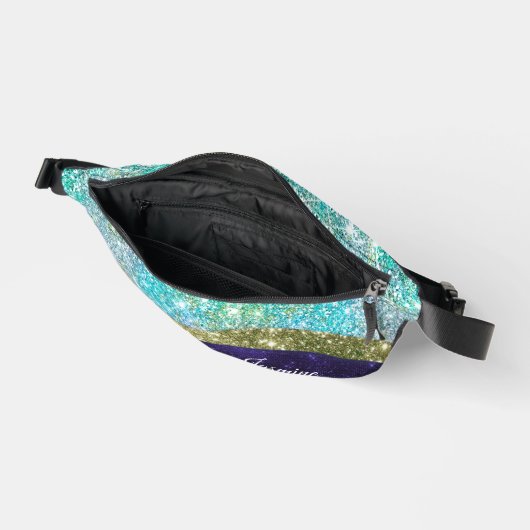 Chic Iridescent paars-blauwe faux-monogram Heuptasje (Open)