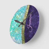 Chic Iridescent paars-blauwe faux-monogram Ronde Klok (Hoek)