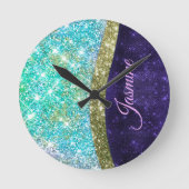 Chic Iridescent paars-blauwe faux-monogram Ronde Klok (Voorkant)