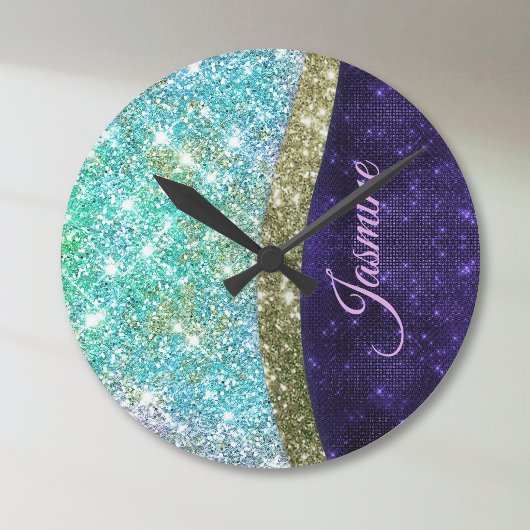 Chic Iridescent paars-blauwe faux-monogram Ronde Klok