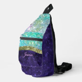 Chic Iridescent paars-blauwe faux-monogram Sling Bag (Rechterhoek)